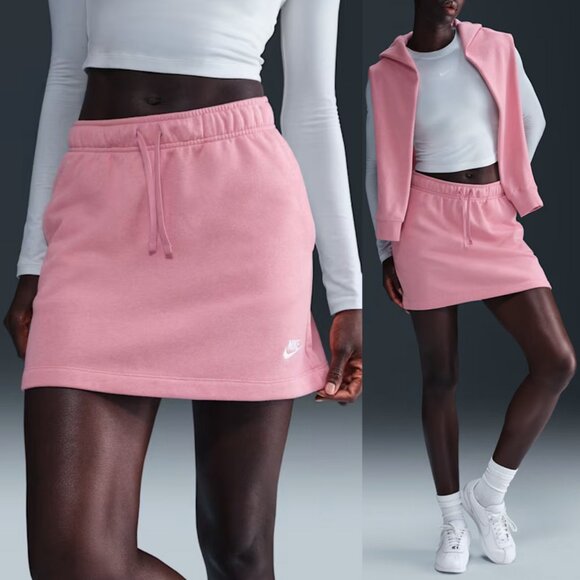 NEW Nike Sportswear Club Fleece Women's L Mini Skirt Elemental Pink $50 Cozy - Picture 1 of 6